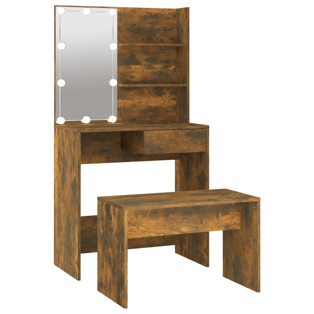 Ensemble de coiffeuse avec LED Chêne fumé Bois d'ingénierie Coiffeuses vidaXL   