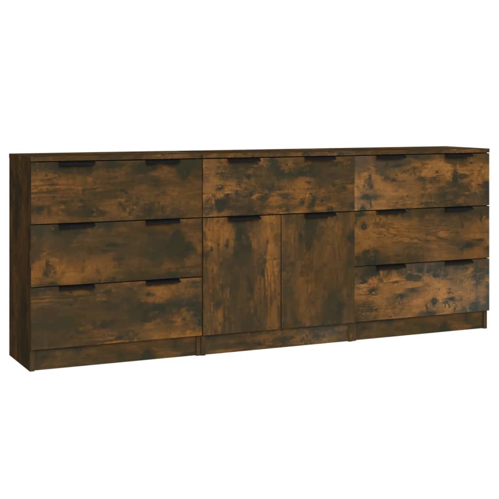 Buffets 3 pcs Chêne fumé Bois d'ingénierie Buffets & bahuts vidaXL   