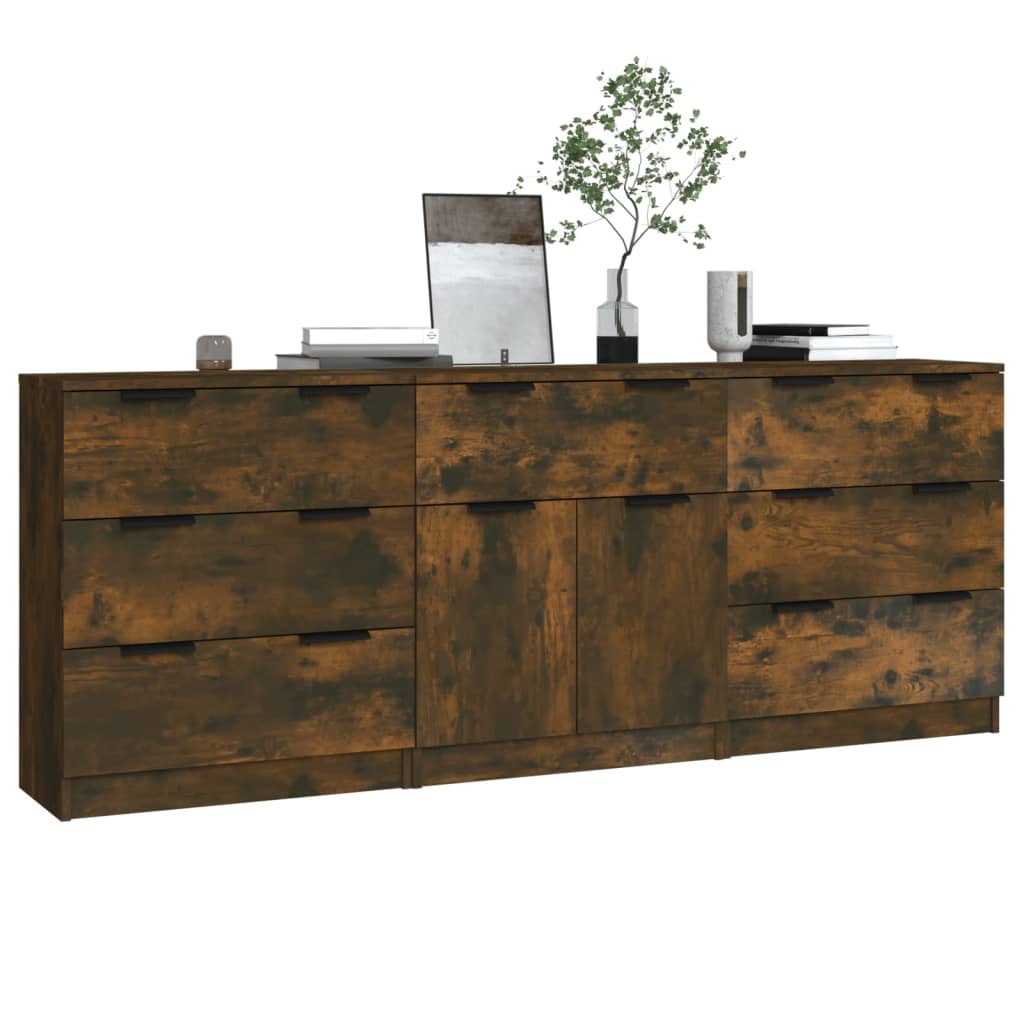 Buffets 3 pcs Chêne fumé Bois d'ingénierie Buffets & bahuts vidaXL   