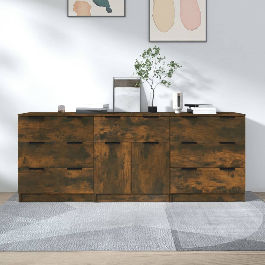 Buffets 3 pcs Chêne fumé Bois d'ingénierie Buffets & bahuts vidaXL   