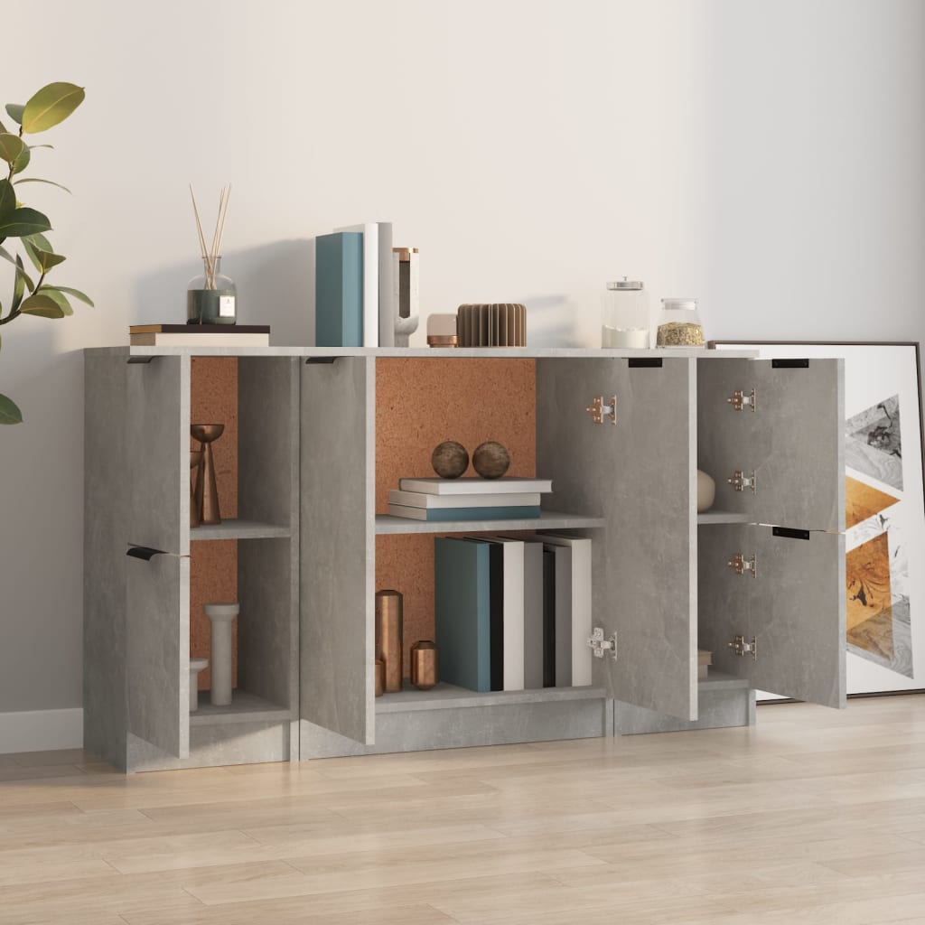Buffets 3 pcs gris béton bois d'ingénierie Buffets & bahuts vidaXL   