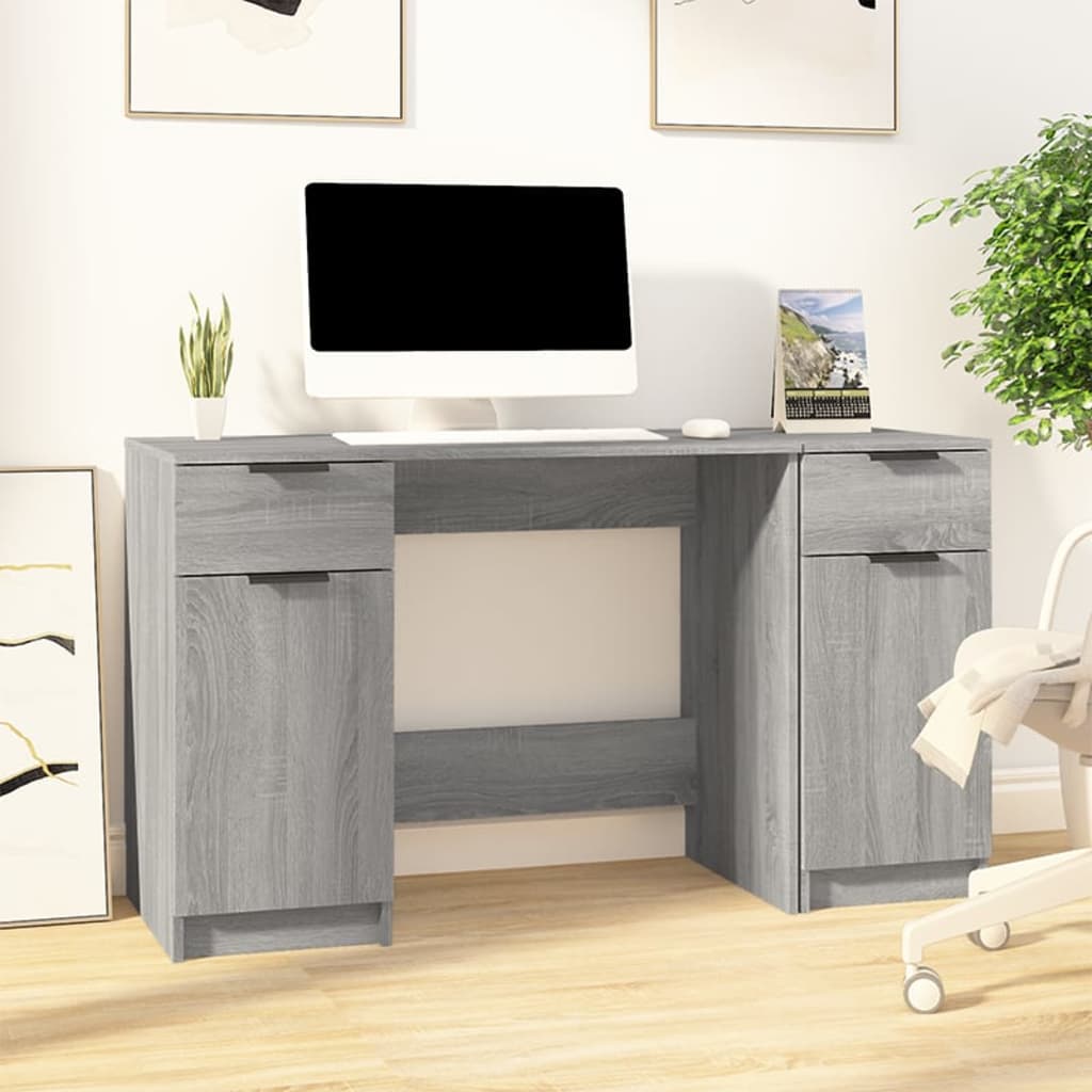 Bureau avec armoire latérale Sonoma gris Bois d'ingénierie Bureaux vidaXL   