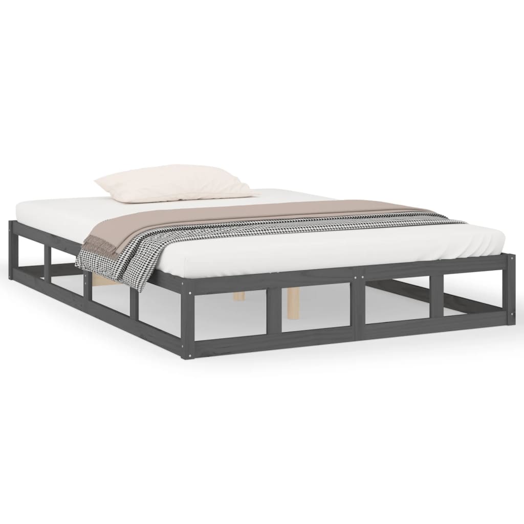 Cadre de lit Gris 135x190 cm Double Bois massif Lits & cadres de lit vidaXL   