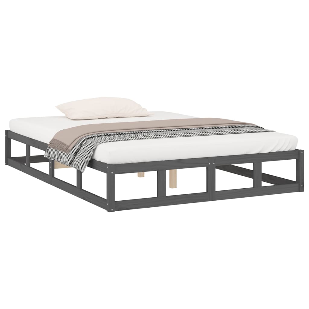 Cadre de lit Gris 135x190 cm Double Bois massif Lits & cadres de lit vidaXL   