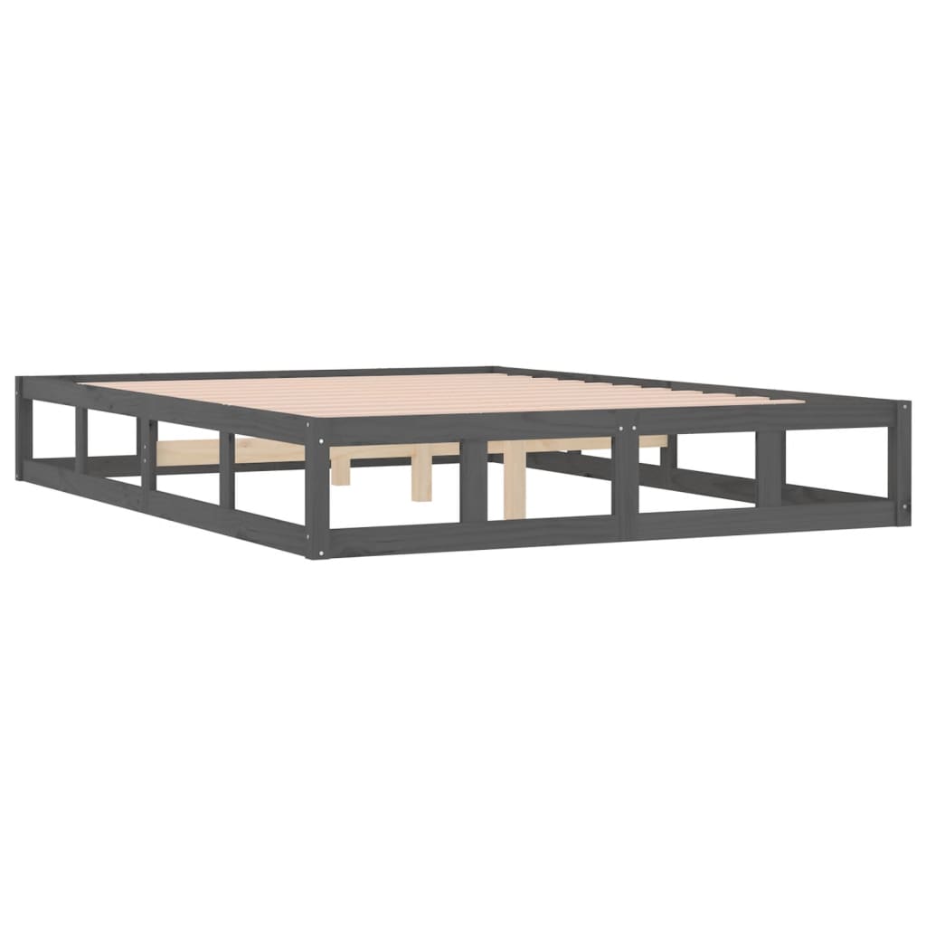 Cadre de lit Gris 135x190 cm Double Bois massif Lits & cadres de lit vidaXL   