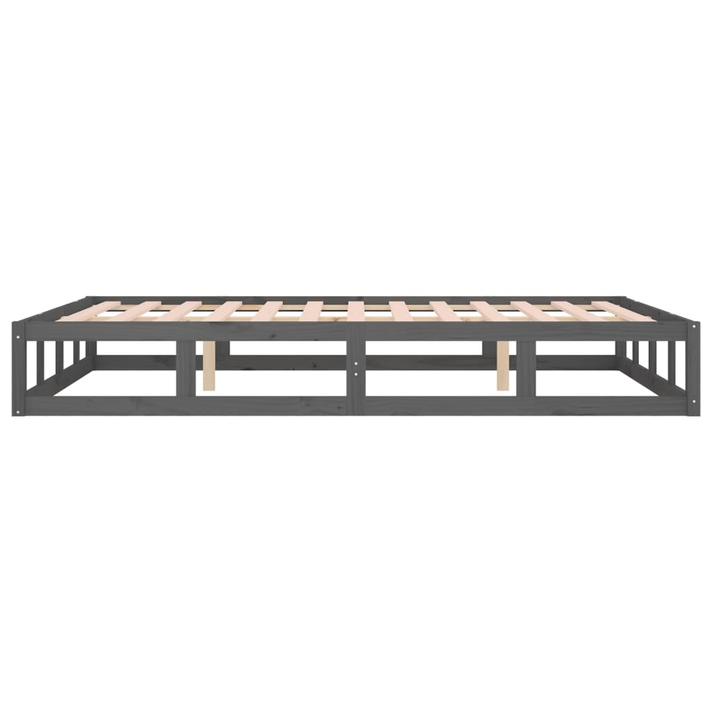 Cadre de lit Gris 135x190 cm Double Bois massif Lits & cadres de lit vidaXL   