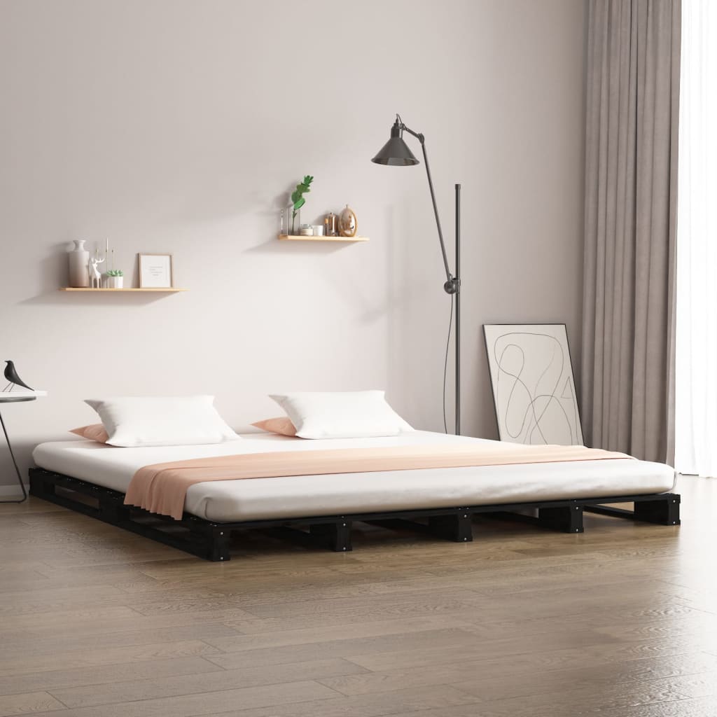 Lit de palette noir 120x200 cm bois de pin massif Lits & cadres de lit vidaXL   