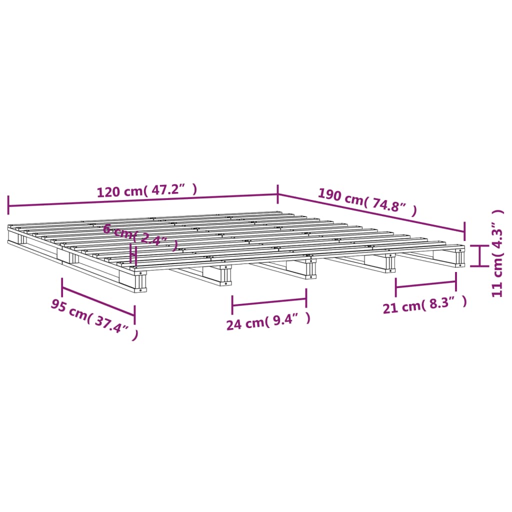 Lit de palette Blanc 120x190 cm Bois pin massif Petit Double Lits & cadres de lit vidaXL   