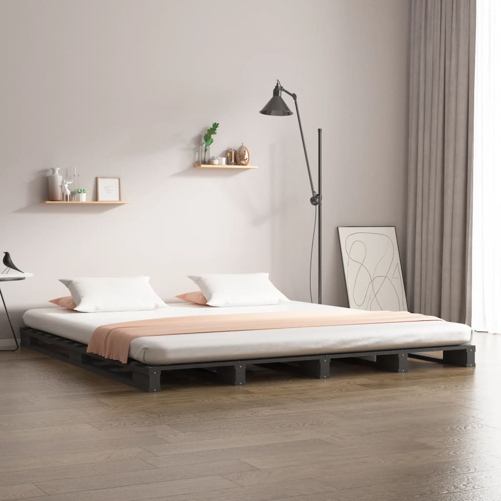 Lit de palette Gris 120x190 cm Bois pin massif Petit Double Lits & cadres de lit vidaXL   