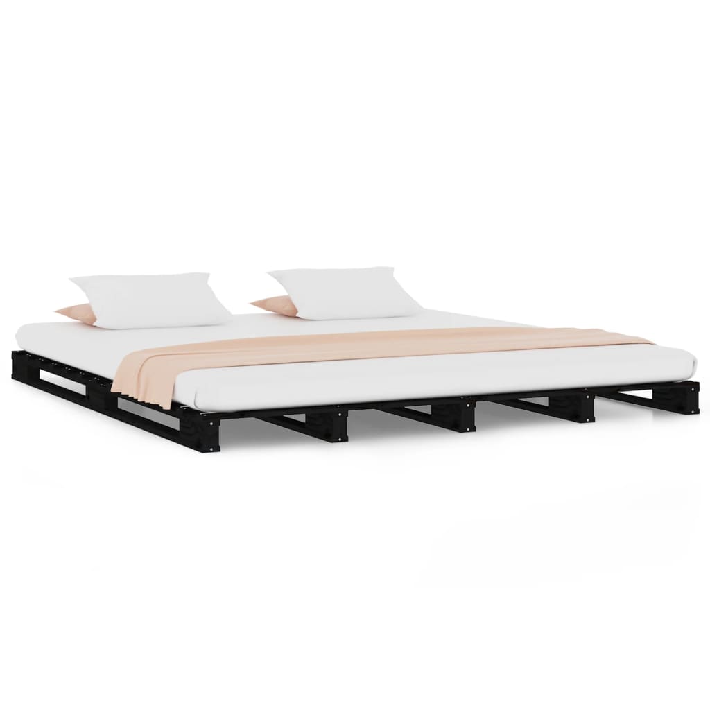 Lit de palette noir 135x190 cm Bois de pin massif Double Lits & cadres de lit vidaXL   