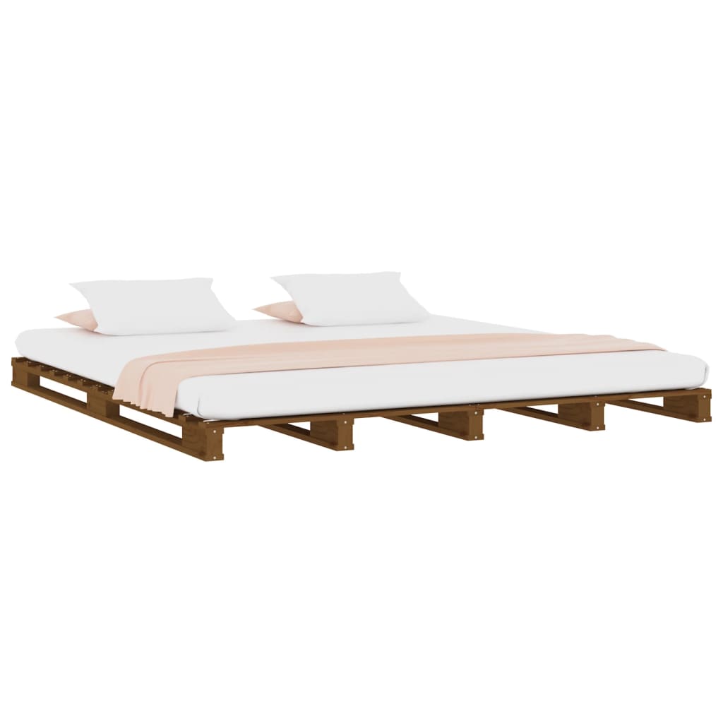 Lit de palette Marron miel 140x190 cm Bois de pin massif Lits & cadres de lit vidaXL   