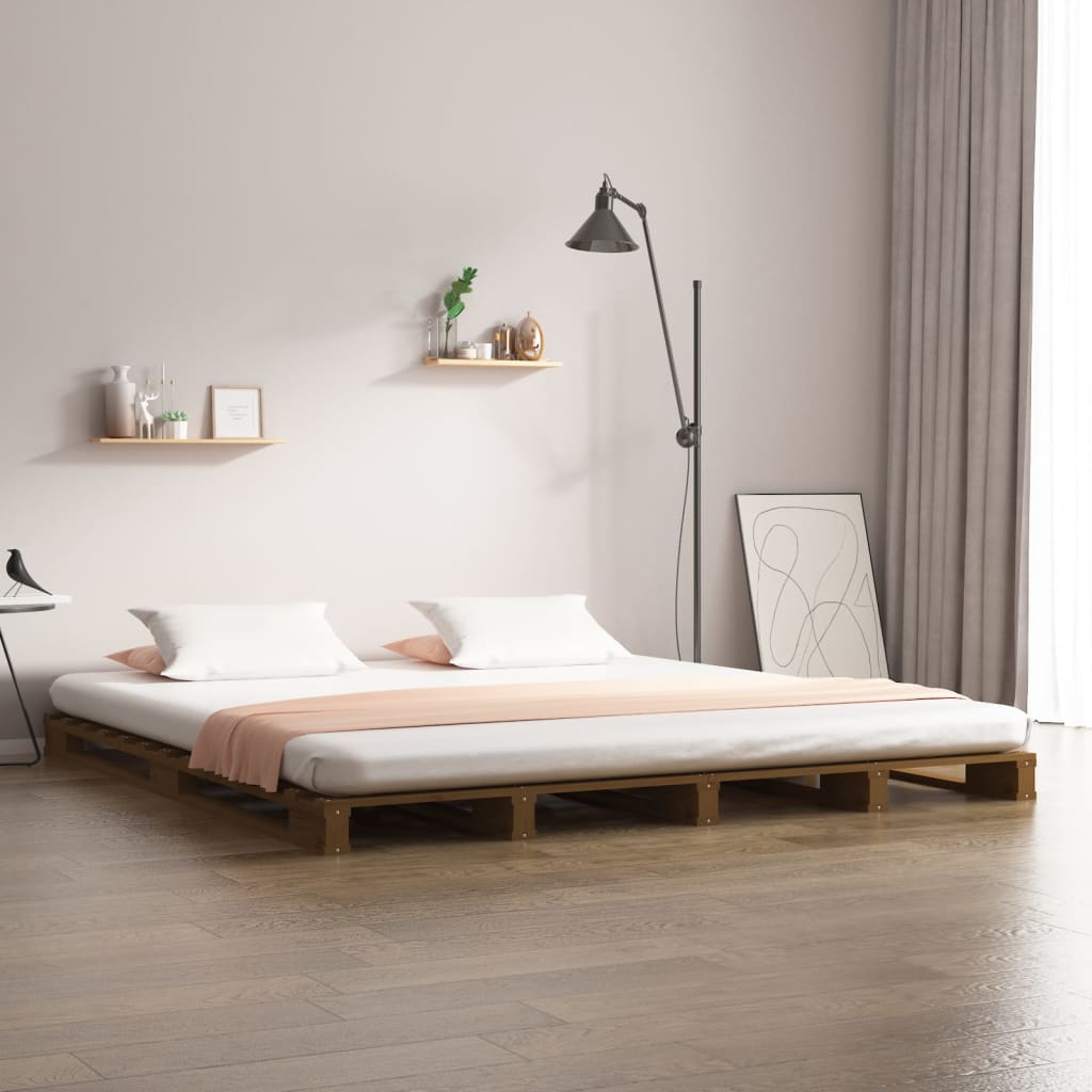 Lit de palette Marron miel 140x190 cm Bois de pin massif Lits & cadres de lit vidaXL   
