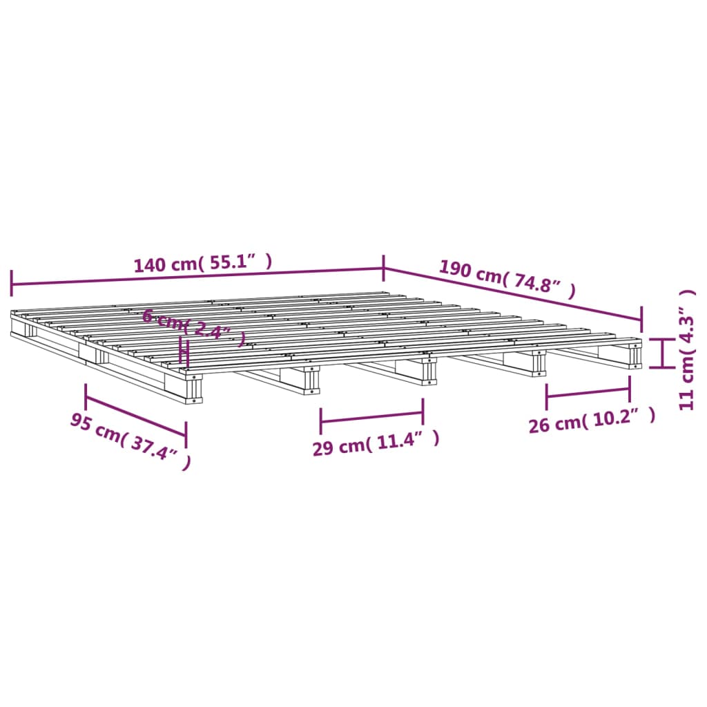 Lit de palette Noir 140x190 cm Bois de pin massif Lits & cadres de lit vidaXL   
