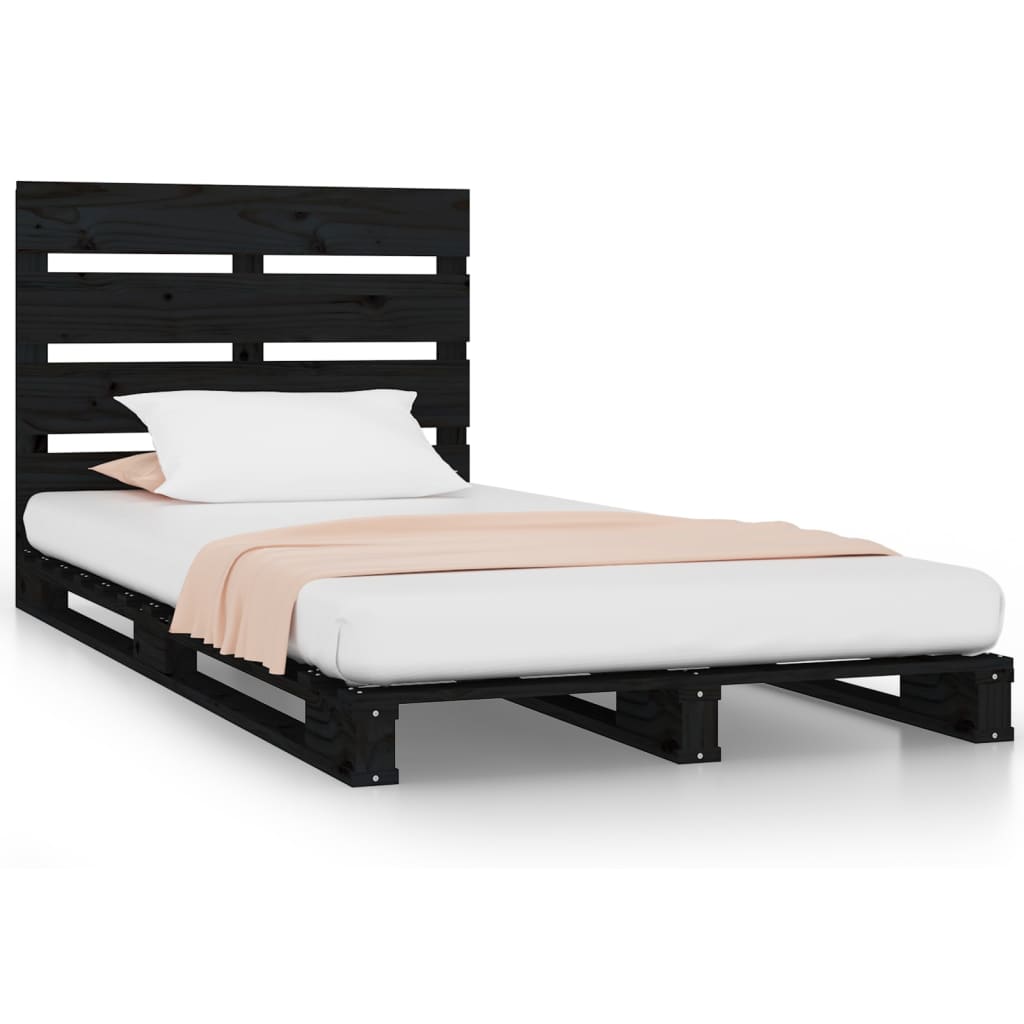 Cadre de lit Noir 75x190 cm Bois pin massif Petit simple Lits & cadres de lit vidaXL   