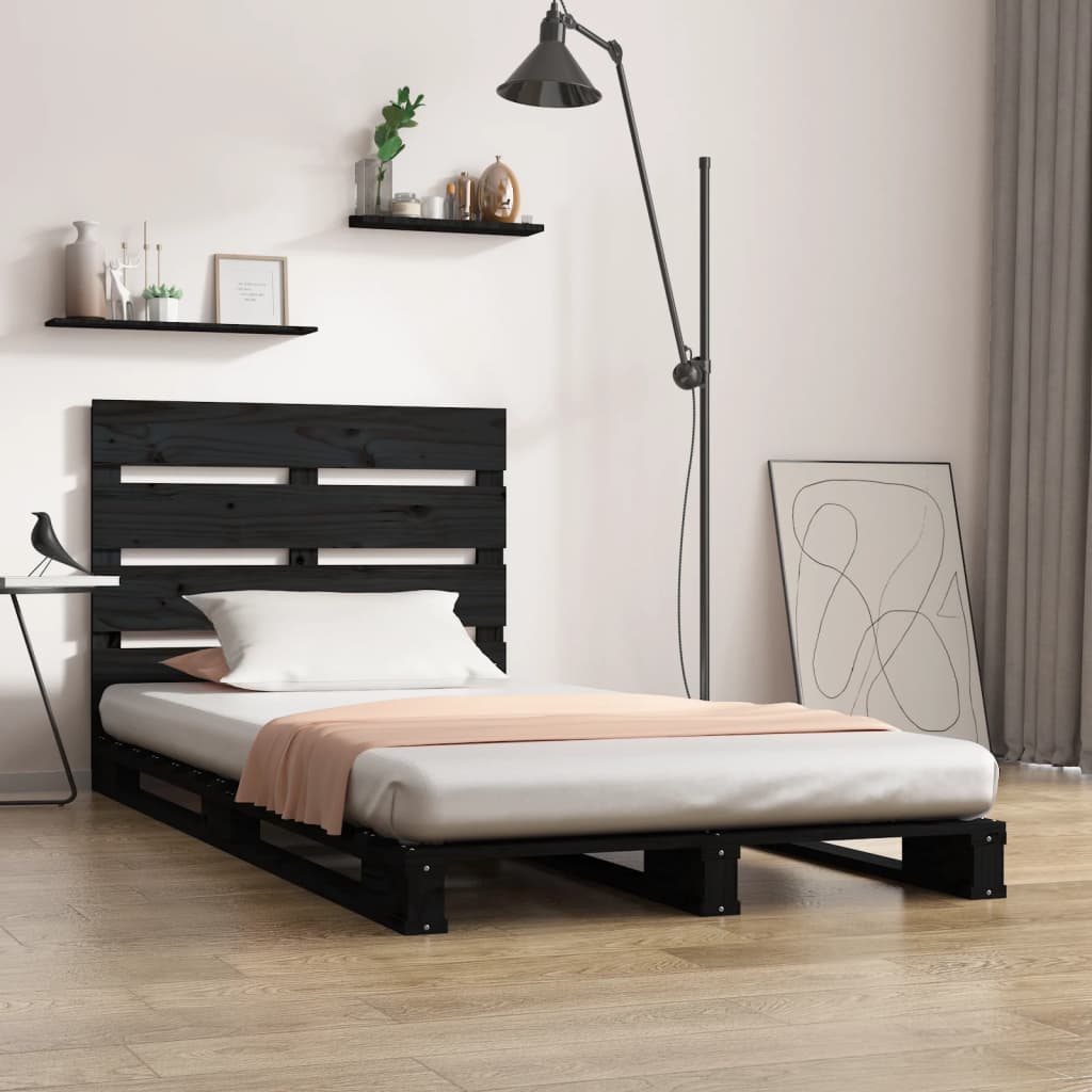 Cadre de lit Noir 75x190 cm Bois pin massif Petit simple Lits & cadres de lit vidaXL   