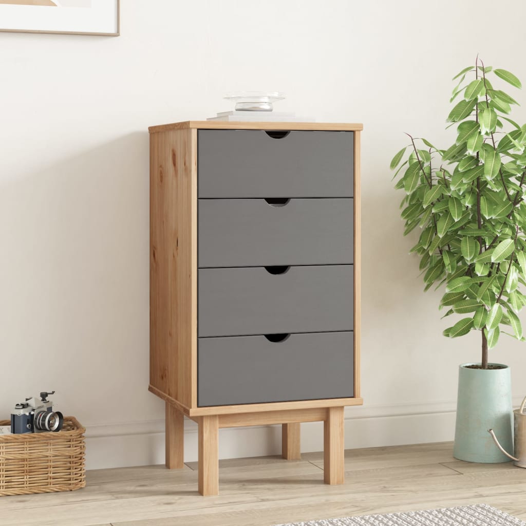 Commode OTTA marron et gris 45x39x90 cm bois de pin massif Commodes vidaXL   
