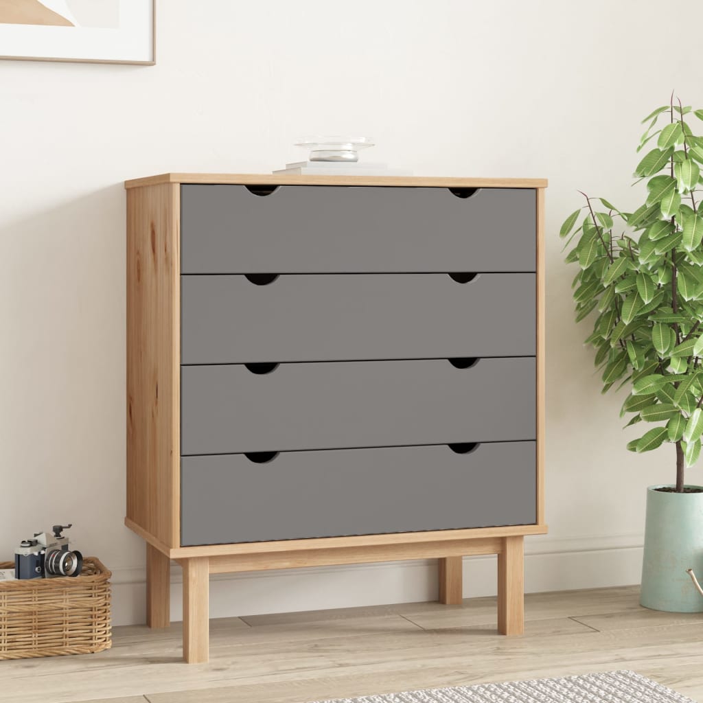 Commode OTTA Marron et gris 76,5x39,5x90 cm Bois de pin massif Commodes vidaXL   