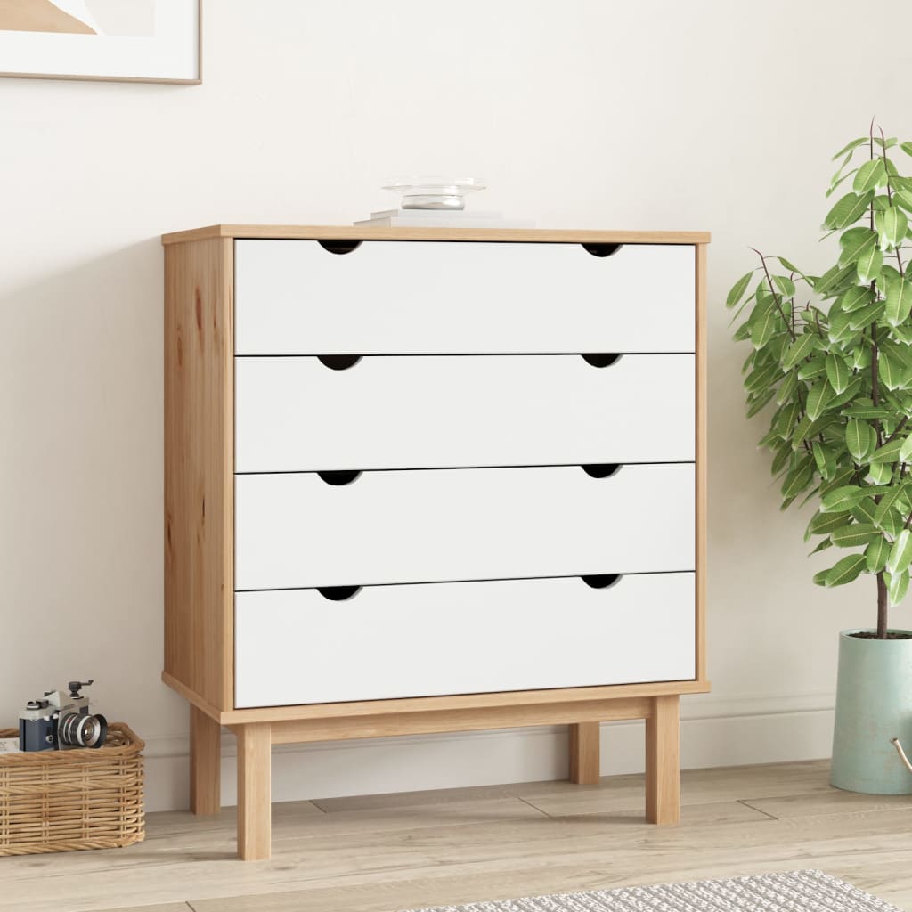 Commode OTTA Marron et blanc 76,5x39,5x90 cm Bois de pin massif Commodes vidaXL   