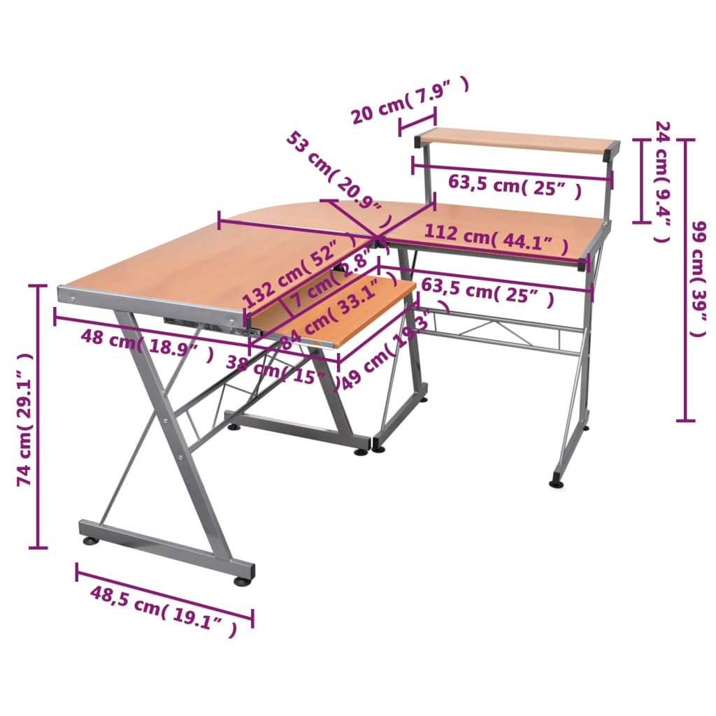 Bureau d'ordinateur d'angle Marron 132x112x99cm Bois ingénierie Bureaux vidaXL   