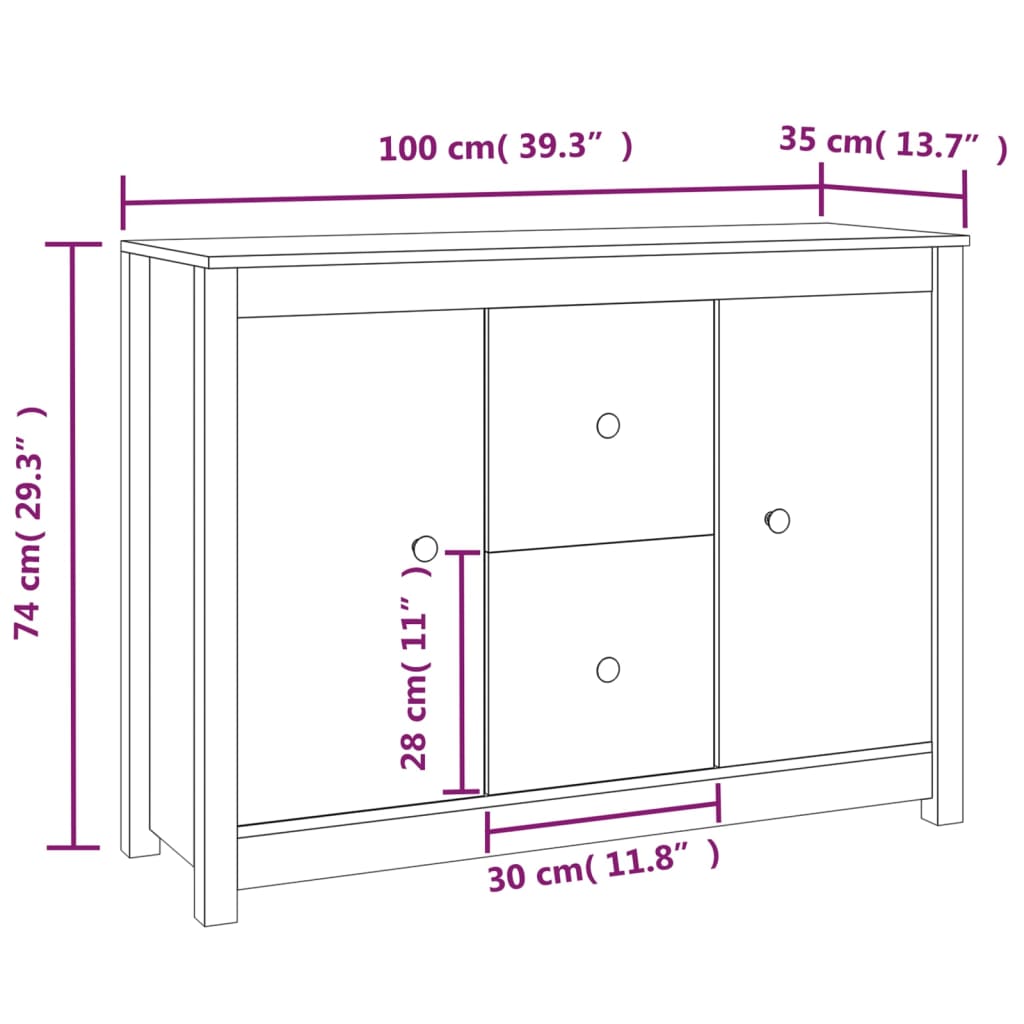 Buffet Blanc 100x35x74 cm Bois massif de pin Buffets & bahuts vidaXL   