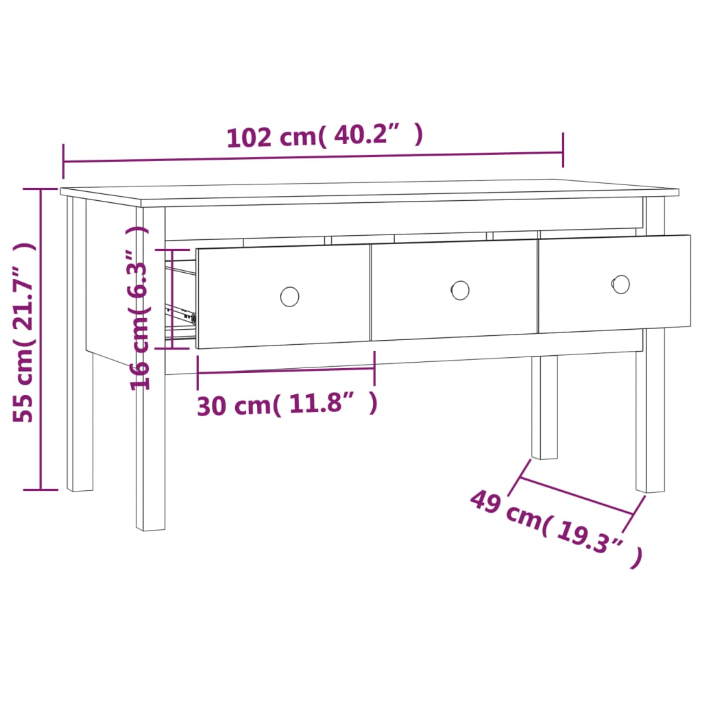 Table basse 102x49x55 cm Bois massif de pin Tables basses vidaXL   