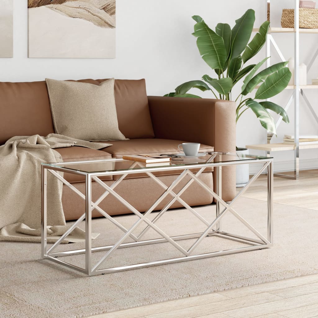 Table basse 110x45x45 cm acier inoxydable et verre Tables basses vidaXL   