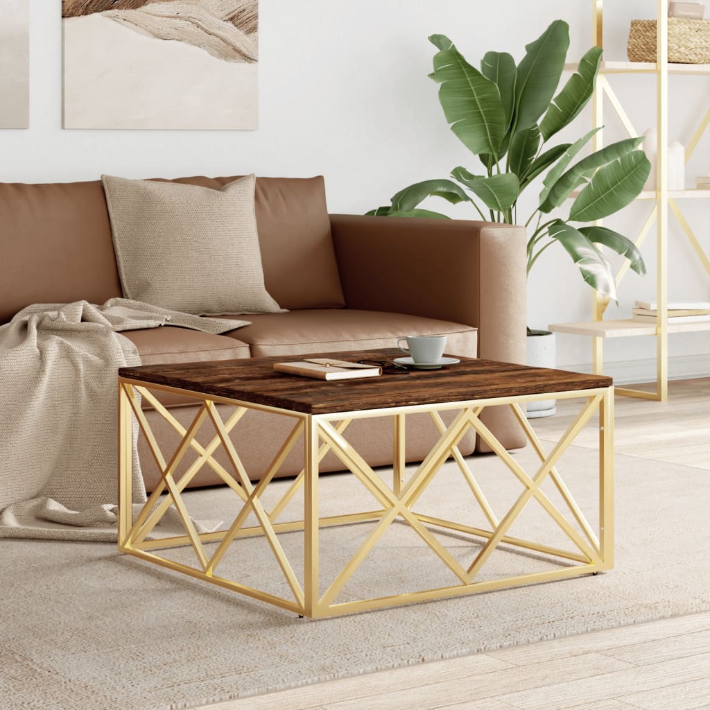 Table basse doré acier inoxydable et bois massif récupération Tables basses vidaXL   