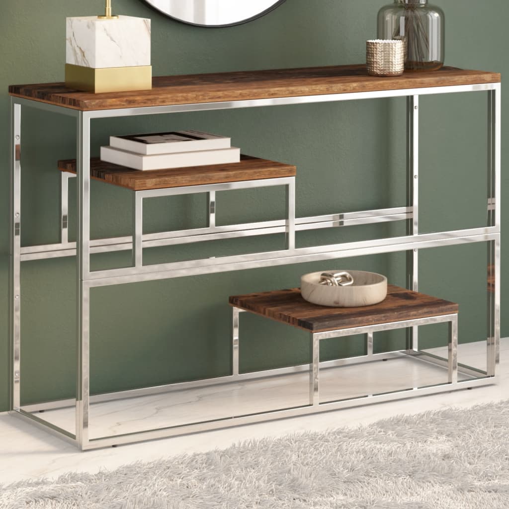 Table console argenté inox et bois de mélèze massif Tables console vidaXL   