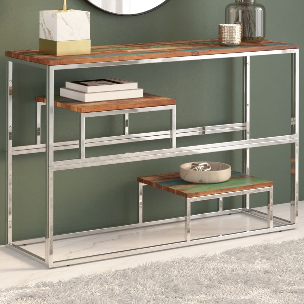 Table console argenté inox et bois de récupération massif Tables console vidaXL   
