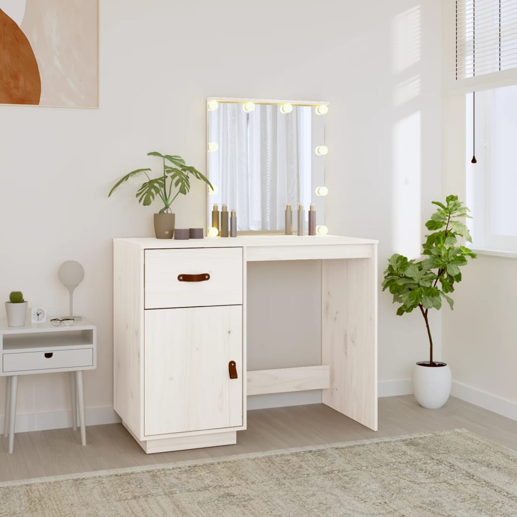 Coiffeuse avec LED Blanc 95x50x133,5 cm Bois de pin massif Coiffeuses vidaXL   