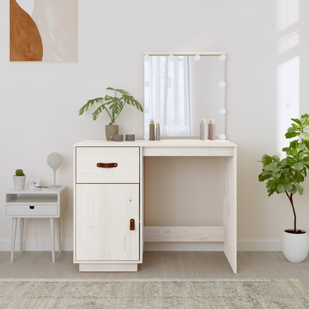 Coiffeuse avec LED Blanc 95x50x133,5 cm Bois de pin massif Coiffeuses vidaXL   