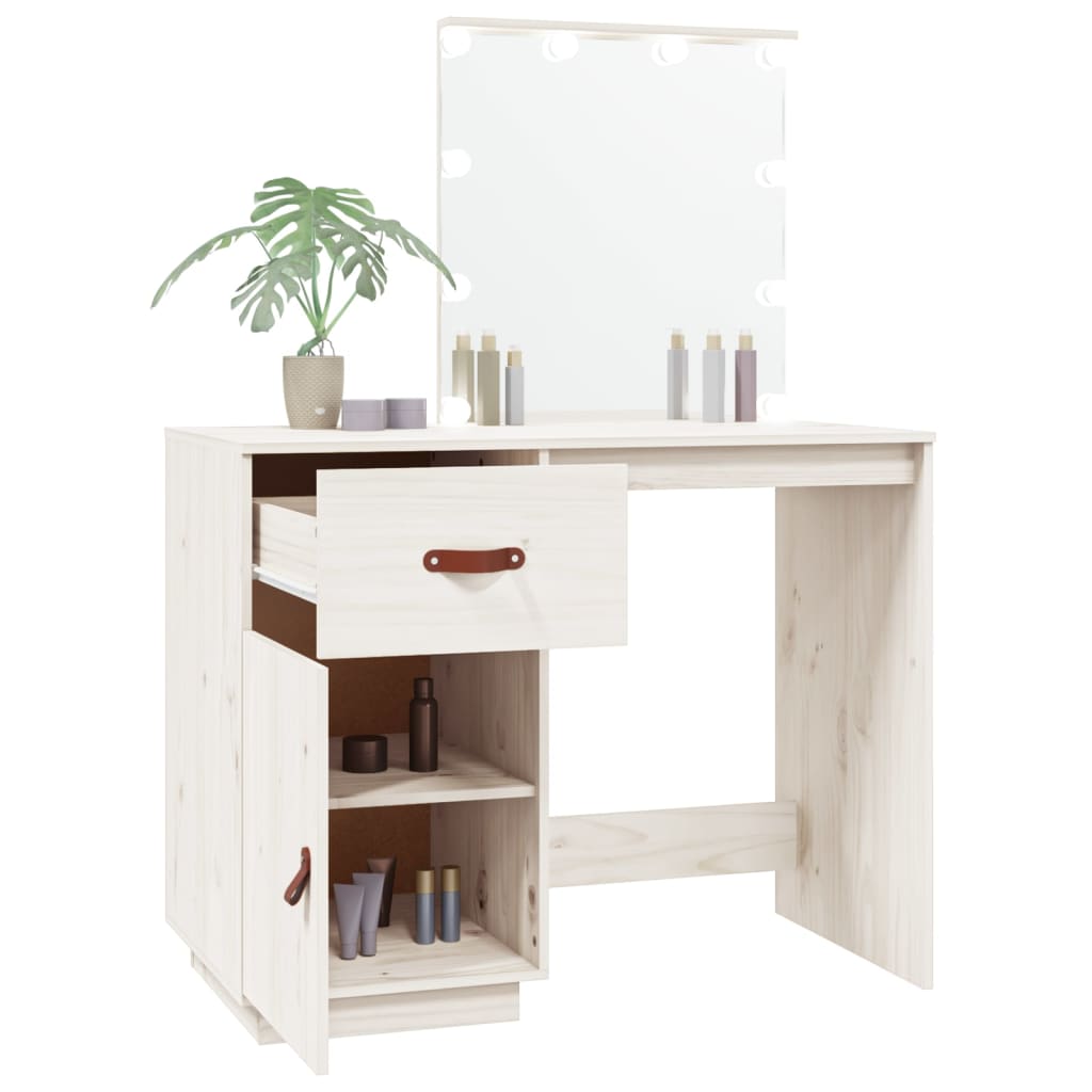 Coiffeuse avec LED Blanc 95x50x133,5 cm Bois de pin massif Coiffeuses vidaXL   