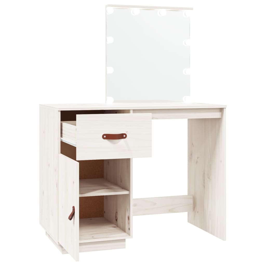 Coiffeuse avec LED Blanc 95x50x133,5 cm Bois de pin massif Coiffeuses vidaXL   