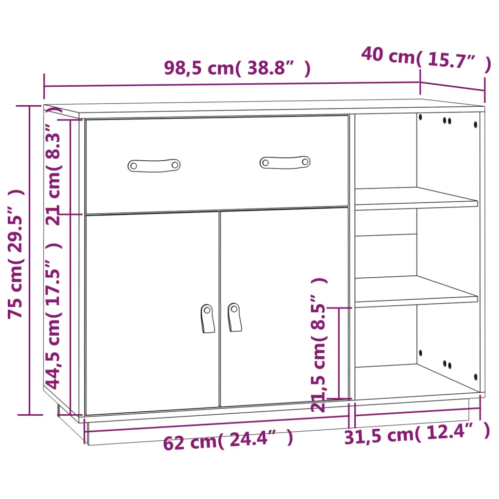 Buffet Noir 98,5x40x75 cm Bois massif de pin Buffets & bahuts vidaXL   