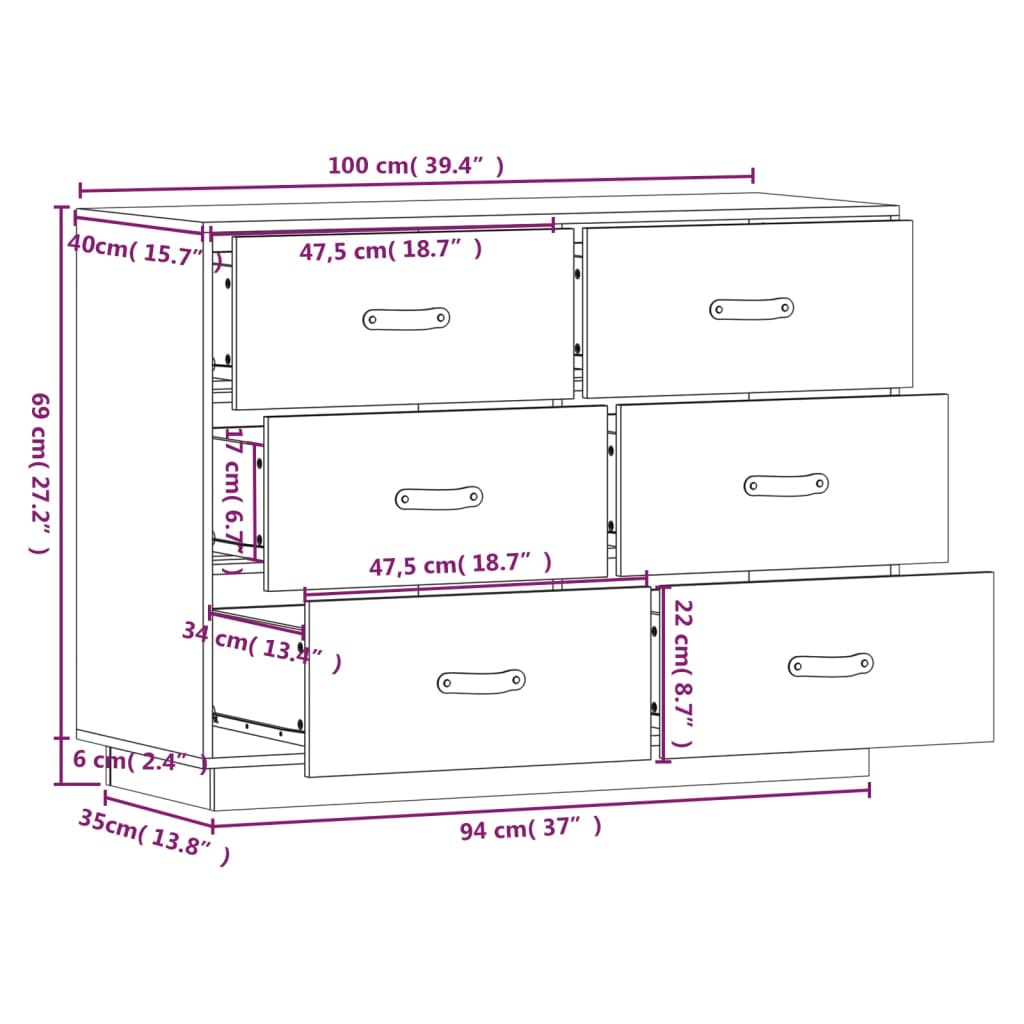 Buffet Marron miel 100x40x75 cm Bois massif de pin Buffets & bahuts vidaXL   