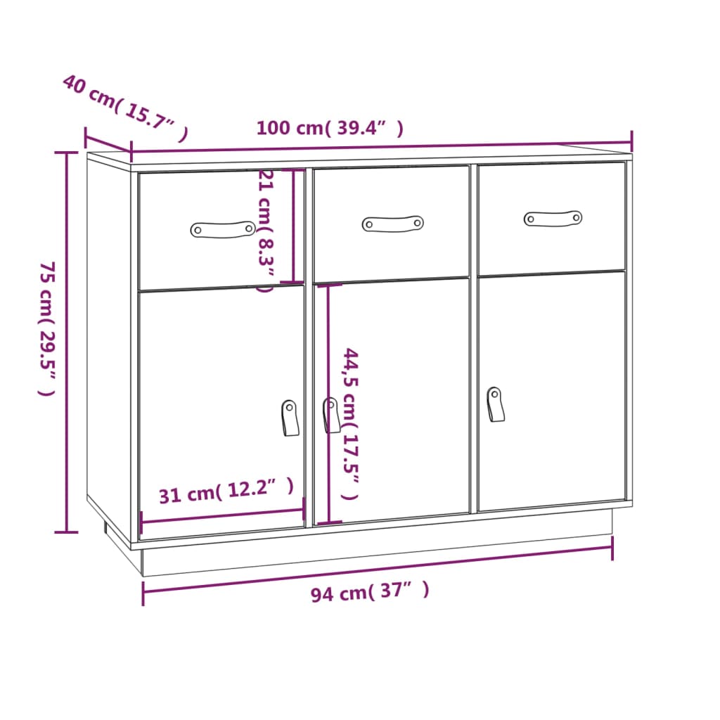 Buffet Marron miel 100x40x75 cm Bois massif de pin Buffets & bahuts vidaXL   