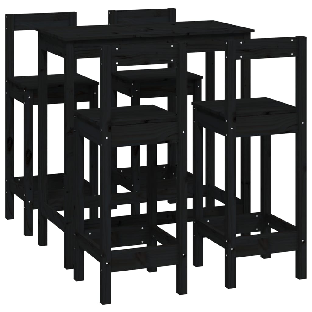 Ensemble de bar 5 pcs Noir Bois de pin massif Meubles de salle à manger vidaXL   