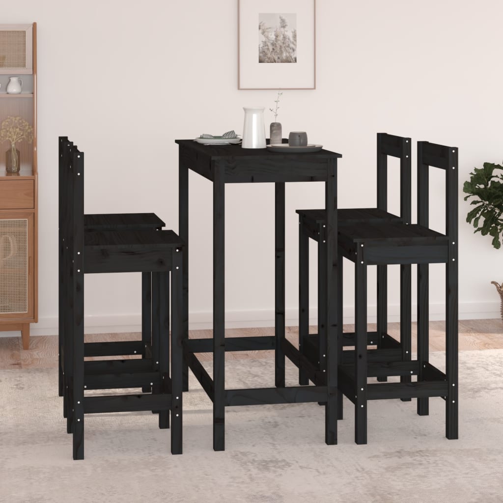 Ensemble de bar 5 pcs Noir Bois de pin massif Meubles de salle à manger vidaXL   