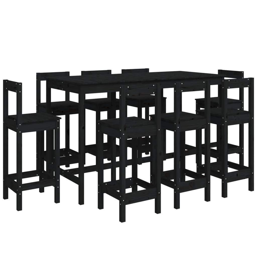 Ensemble de bar 9 pcs Noir Bois de pin massif Meubles de salle à manger vidaXL   