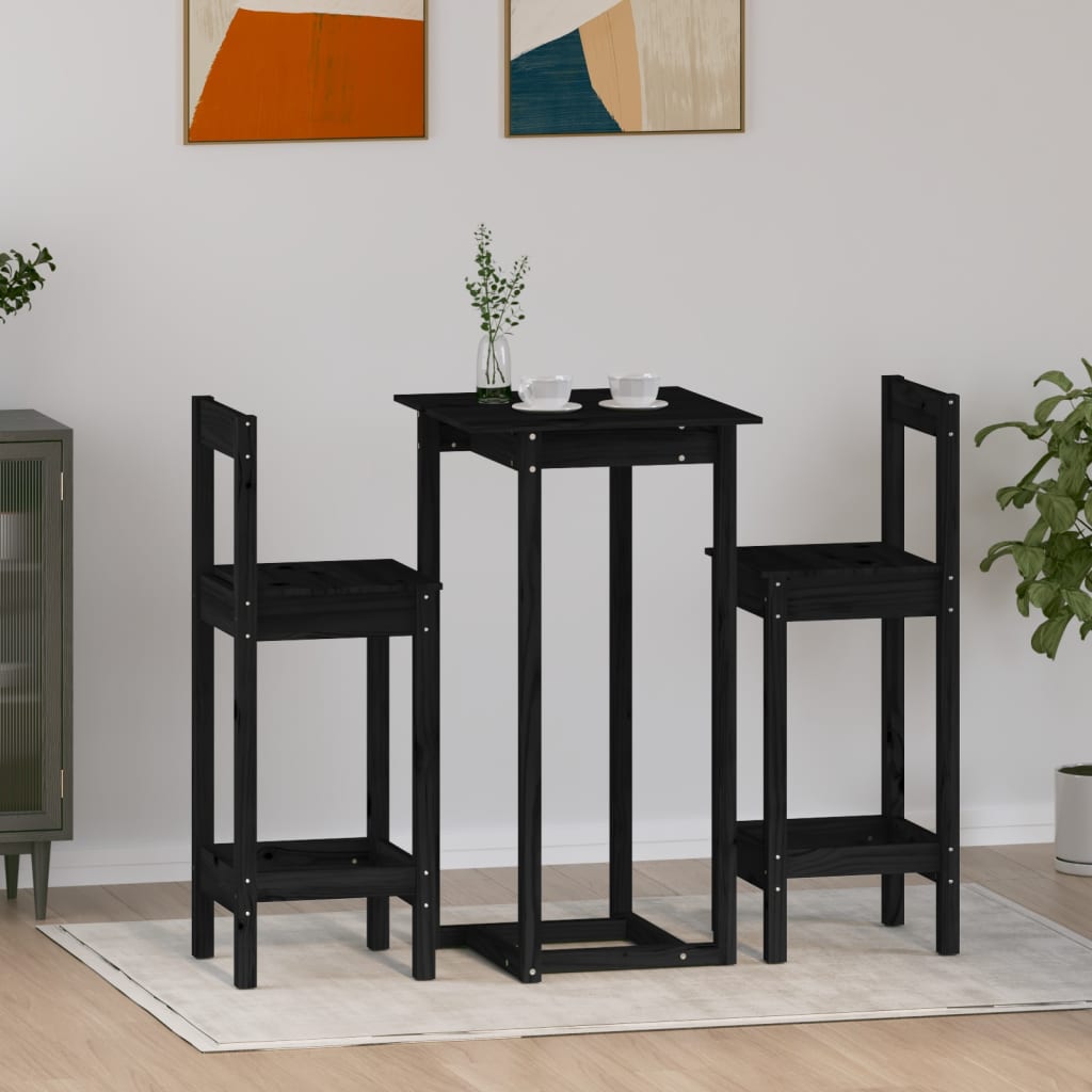 Ensemble de bar 3 pcs Noir Bois de pin massif Meubles de salle à manger vidaXL   