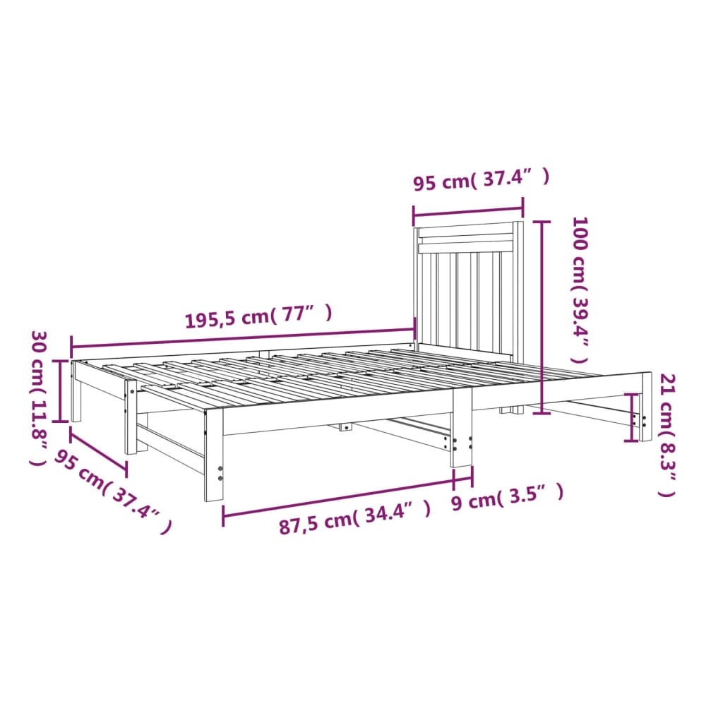Lit coulissant Blanc 2x(90x190) cm Bois de pin massif Lits & cadres de lit vidaXL   