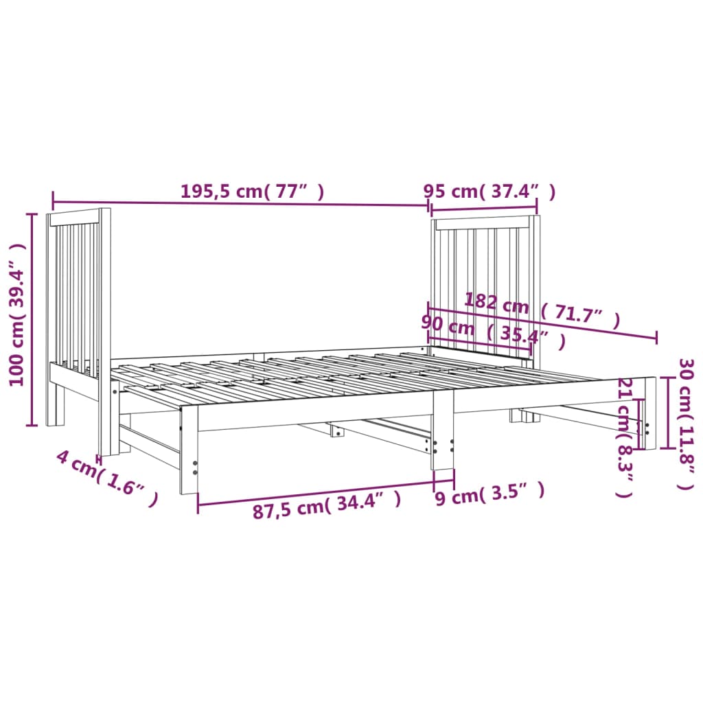 Lit coulissant Blanc 2x(90x190) cm Bois de pin massif Lits & cadres de lit vidaXL   