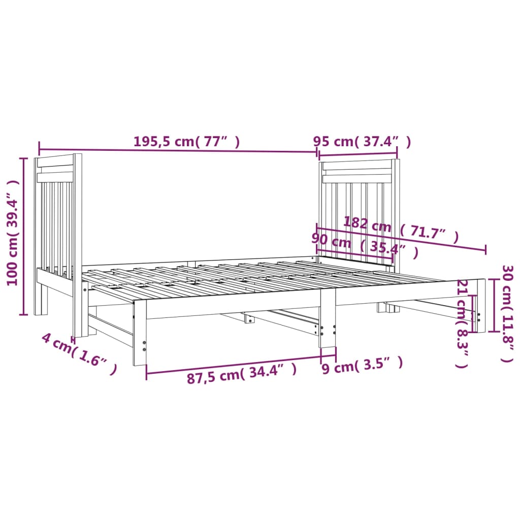 Lit coulissant Blanc 2x(90x190) cm Bois de pin massif Lits & cadres de lit vidaXL   