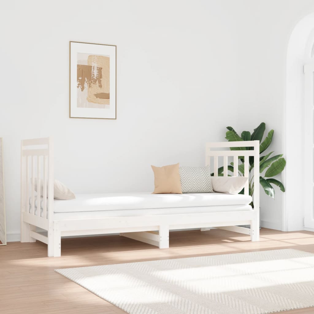 Lit coulissant Blanc 2x(90x190) cm Bois de pin massif Lits & cadres de lit vidaXL   