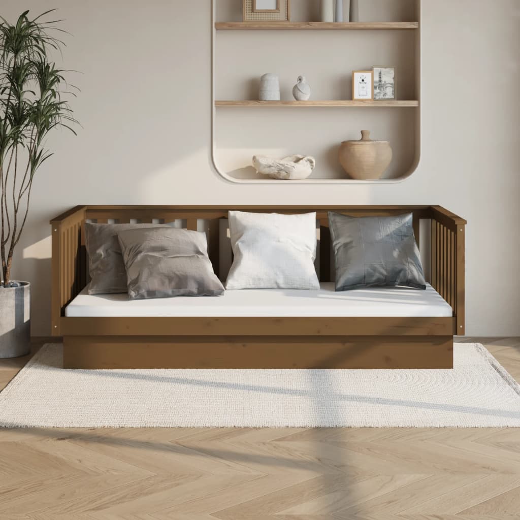 Lit de jour Marron miel 100x200 cm Bois de pin massif Lits & cadres de lit vidaXL   