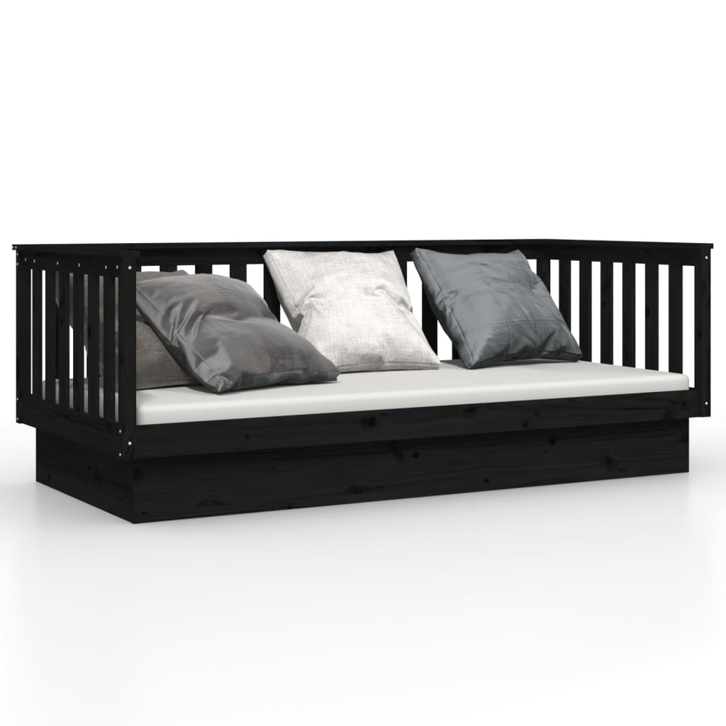 Lit de jour Noir 100x200 cm Bois de pin massif Lits & cadres de lit vidaXL   