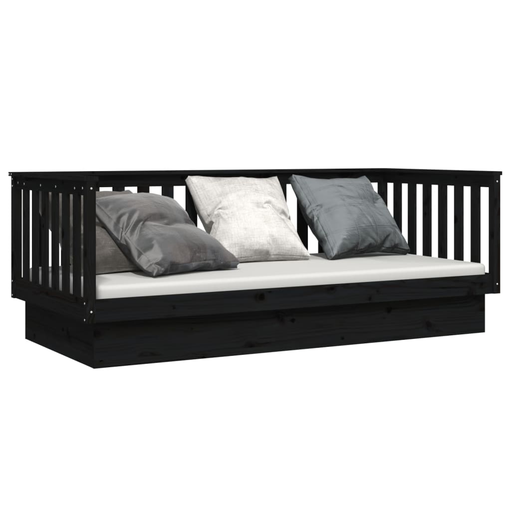 Lit de jour Noir 100x200 cm Bois de pin massif Lits & cadres de lit vidaXL   