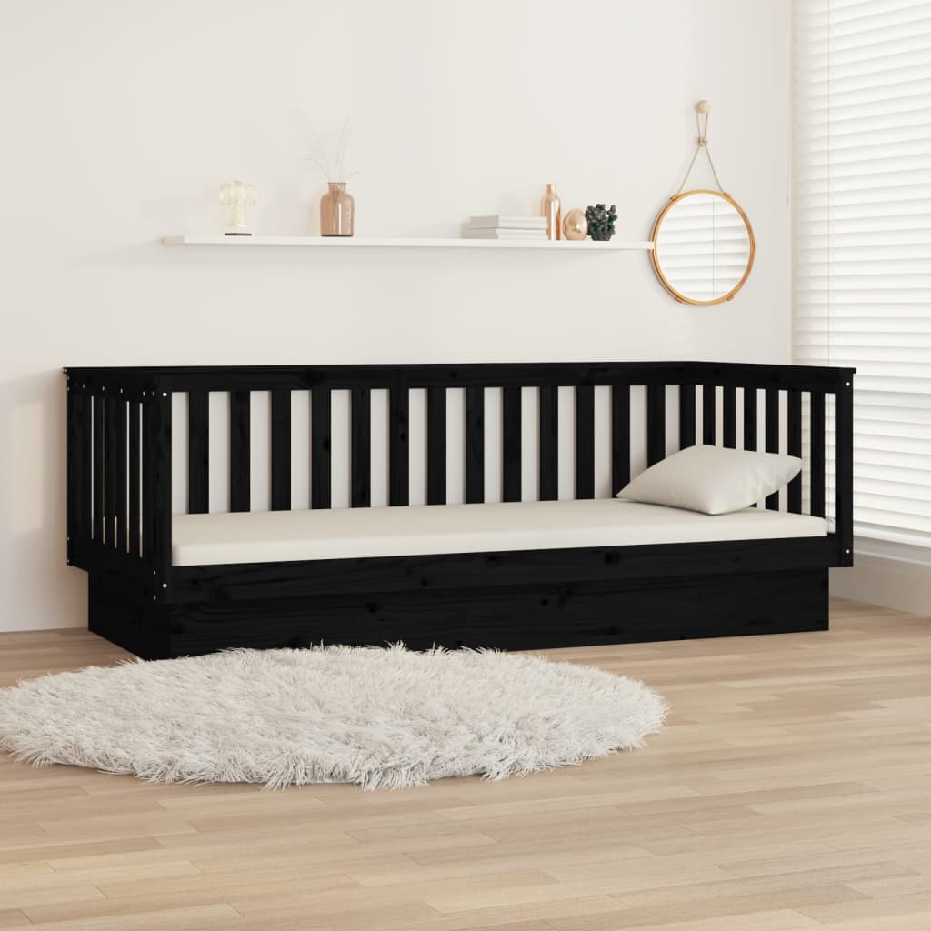 Lit de jour Noir 100x200 cm Bois de pin massif Lits & cadres de lit vidaXL   