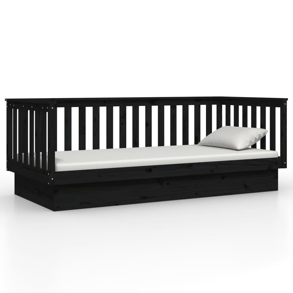 Lit de jour Noir 100x200 cm Bois de pin massif Lits & cadres de lit vidaXL   
