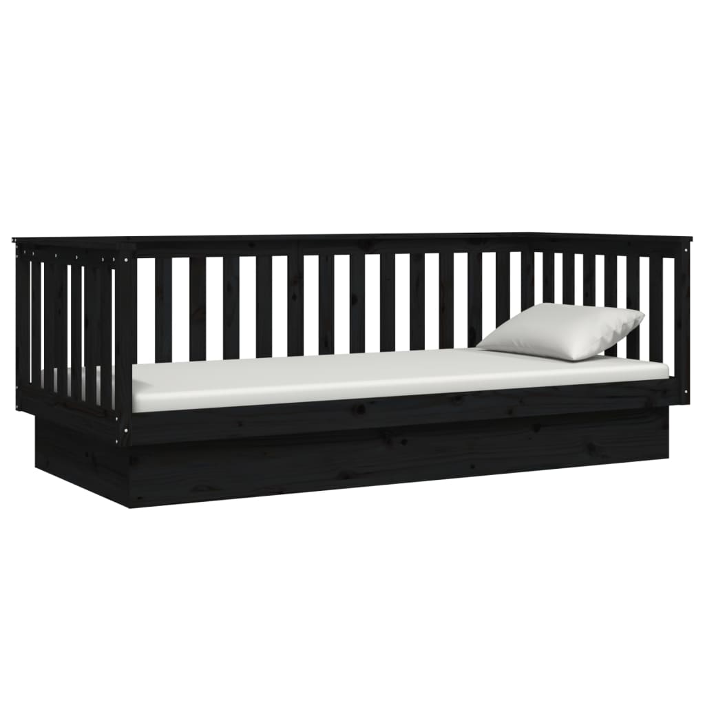 Lit de jour Noir 100x200 cm Bois de pin massif Lits & cadres de lit vidaXL   